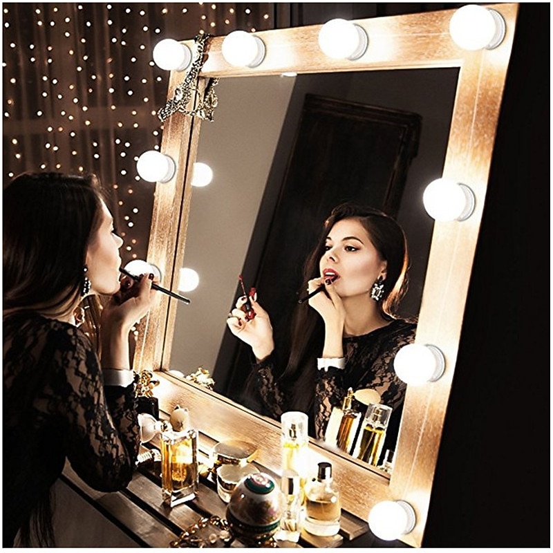 LED Makeup Vanity Lights Stick on Mirror with 10 dimmable Bulbs USB 4.6m 15ft Cable White4