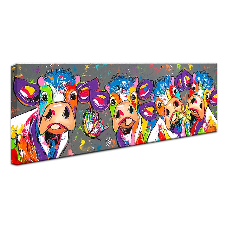 Oil Painting 100% Handmade Hand Painted Wall Art On Canvas Colorful Cattles Animal Series Modern Abstract Home Decoration Decor Rolled Canvas No Frame Unstretched 150*50cm4