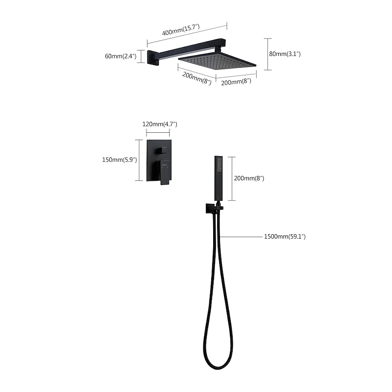 Concealed Shower Faucet Combo Set 12" Rainfall Shower Head, Shower System Mixer Rough In Valve Rainfall High Pressure Head with Handheld, Wall Mounted Tub and Shower Trim Kit Bathroom Bath2