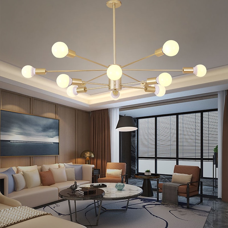 12 Heads 96cm LED Chandelier Pendant Light Nordic Gold Sputnik Modern Living Dining Room Bedroom Metal Painted Finishes 110-120V 220-240V