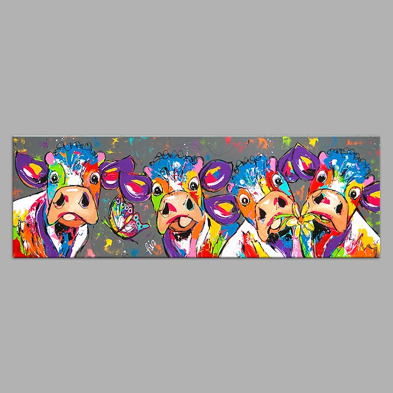 Oil Painting 100% Handmade Hand Painted Wall Art On Canvas Colorful Cattles Animal Series Modern Abstract Home Decoration Decor Rolled Canvas No Frame Unstretched 150*50cm2