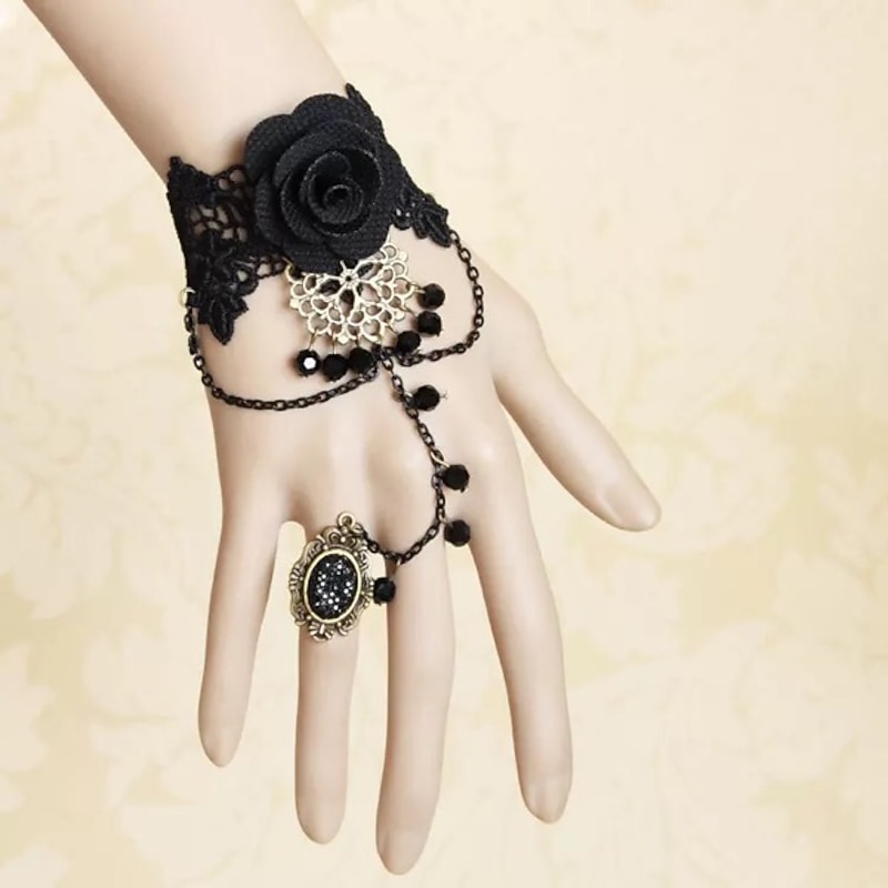 Vintage Bracelet Ring Lace Bracelet / Slave Bracelet Resizable Ring Lolita Jewelry Lolita Accessories Gothic Lolita Princess Floral Lace Alloy For NANA Cosplay Women's Girls' Costume Jewelry2