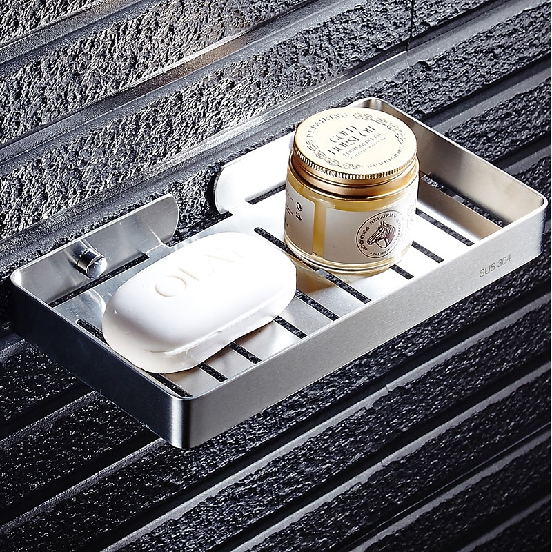 Soap Dishes Holders Hollow Modern Stainless Steel Bathroom Single Shelf Wall Mounted Silvery 1pc
