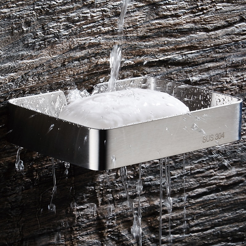 Soap Dishes with Holders Rectangle Hollow Contemporary Stainless Steel Wall Mounted Sliver 1pc