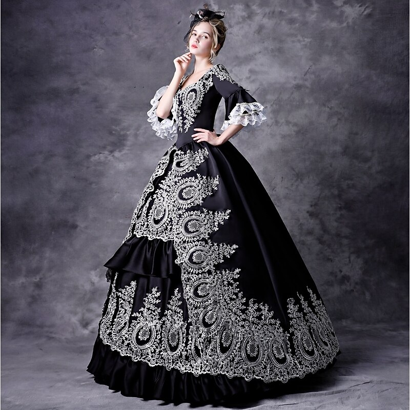 Rococo Victorian Medieval Dress Masquerade Prom Dress Plus Size Normal Customized Puff Balloon Sleeve Lace Halloween Ball Gown Fancy Dress Women's Party Prom Carnival of Venice Dress3