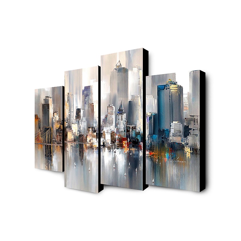 Hand-Painted Canvas Oil Painting Abstract City Landscape For Home Decoration With Frame Ready To Hang With Stretched Frame3