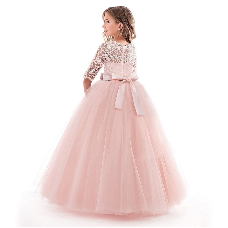 Princess Lace Prom Dress Flower Girl Dress 3-13 Years Kids Little Girls' Floral Lace Party Wedding Evening Hollow Out Lace Tulle Maxi Short Sleeve Flower Gowns Wedding Guest2