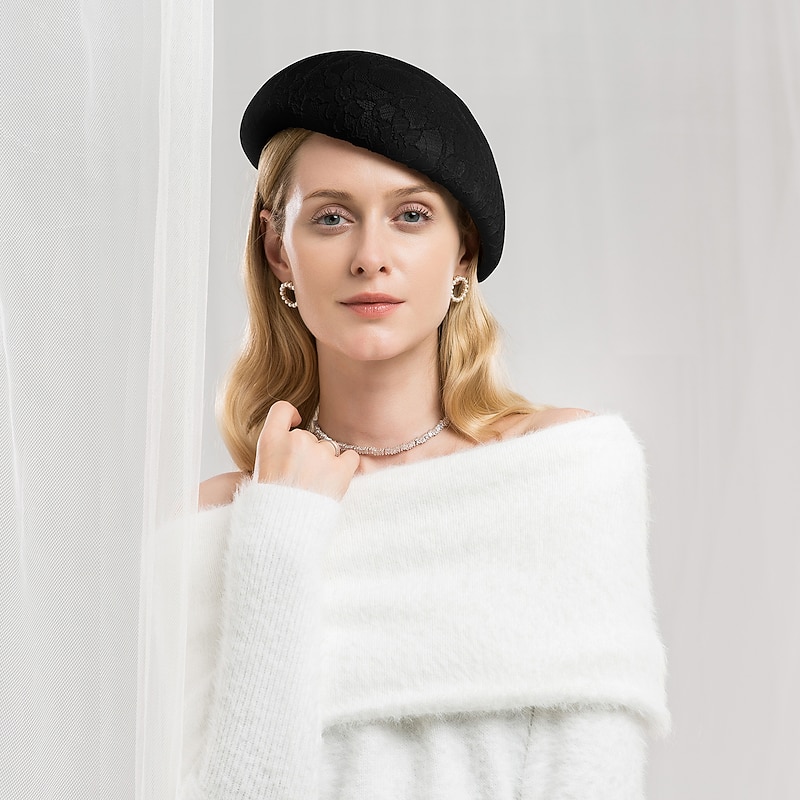 Hats Polyester Beret Hat Wedding Casual With Lace Headpiece Headwear3