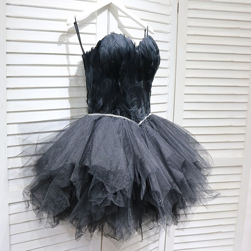 Elegant Black Dress Cocktail Dress Dress Masquerade Prom Dress Black Swan Feathers Fancy Dress Women's Homecoming Adults' Dress3