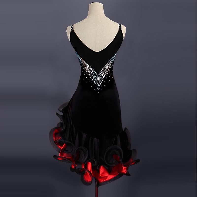 Dance Salsa Latin Dance Dress Split Joint Crystals / Rhinestones Women's Performance Sleeveless Spandex Organza / Ballroom2