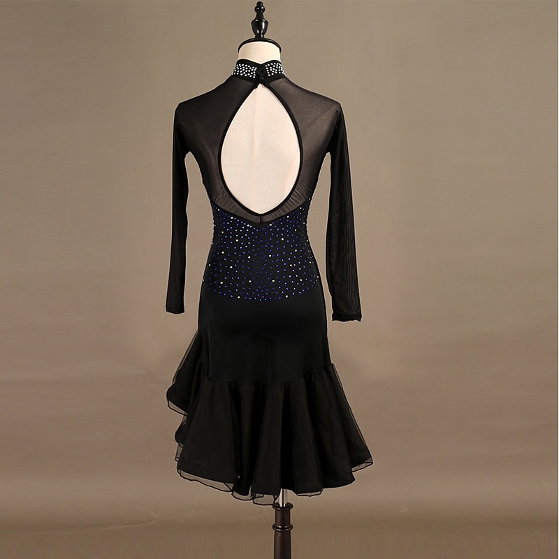Dance Salsa Latin Dance Dress Crystals / Rhinestones Women's Performance Long Sleeve Spandex2