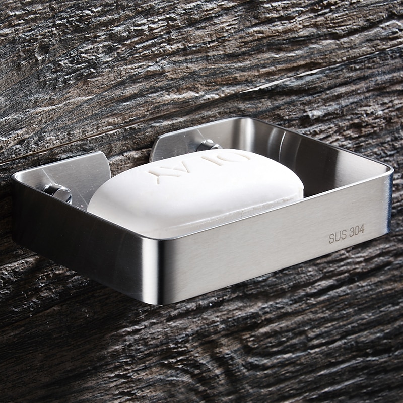 Soap Dishes with Holders Rectangle Hollow Contemporary Stainless Steel Wall Mounted Sliver 1pc3