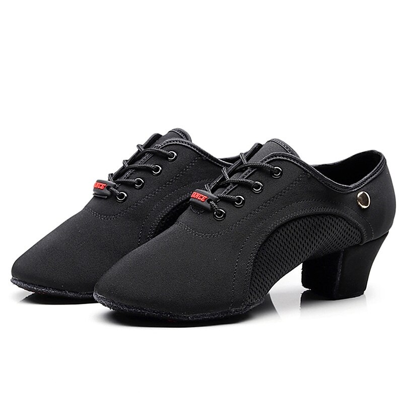 Women's Latin Shoes Ballroom Dance Shoes Practice Trainning Dance Shoes Line Dance Performance Party Practice Lace Up Oxford Two-Point Bottom Thick Heel Lace-up Black3
