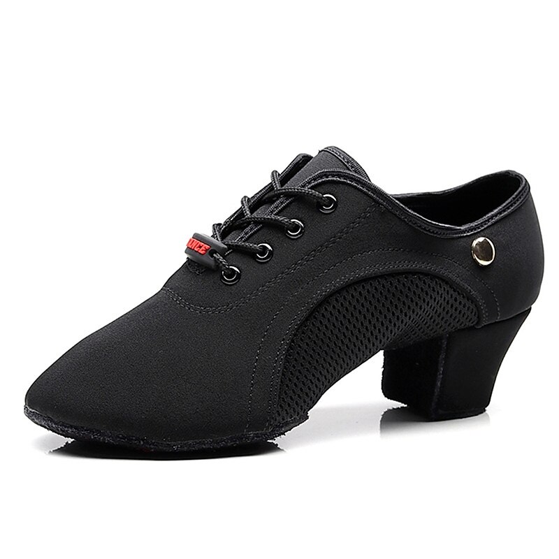 Women's Latin Shoes Ballroom Dance Shoes Practice Trainning Dance Shoes Line Dance Performance Party Practice Lace Up Oxford Two-Point Bottom Thick Heel Lace-up Black