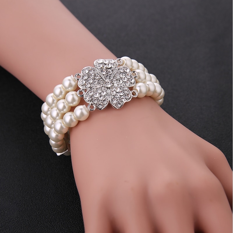 1920s Flapper Imitation Pearl Bracelet Great Gatsby Elastic Pearl Bracelet Roaring 20s Elegant Accessories Jewelry For Cocktail Party