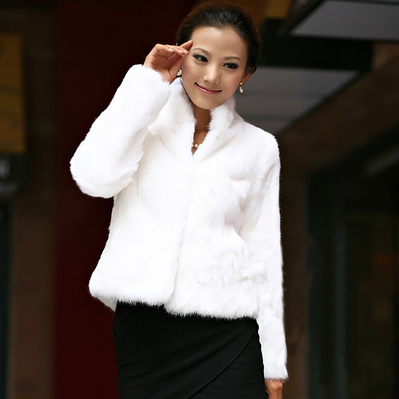 Long Sleeve Shrugs Faux Fur White Coat Fall Wedding / Party / Evening Women's Wedding Guest Wraps With Solid3