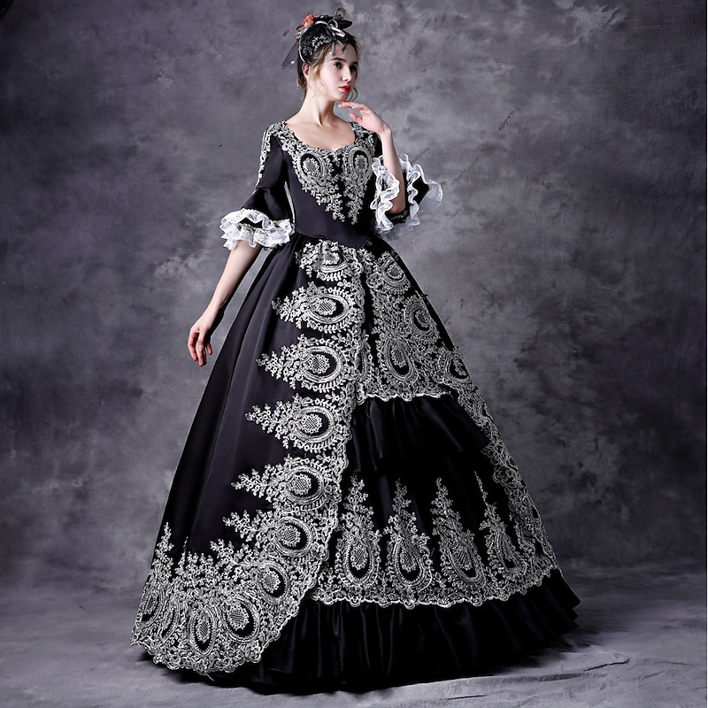 Rococo Victorian Medieval Dress Masquerade Prom Dress Plus Size Normal Customized Puff Balloon Sleeve Lace Halloween Ball Gown Fancy Dress Women's Party Prom Carnival of Venice Dress2