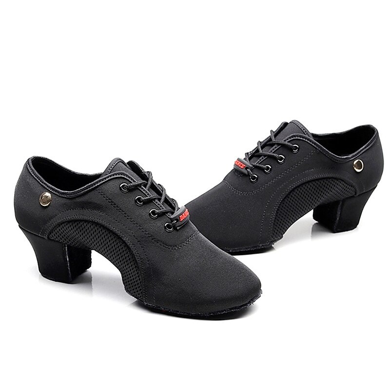 Women's Latin Shoes Ballroom Dance Shoes Practice Trainning Dance Shoes Line Dance Performance Party Practice Lace Up Oxford Two-Point Bottom Thick Heel Lace-up Black4