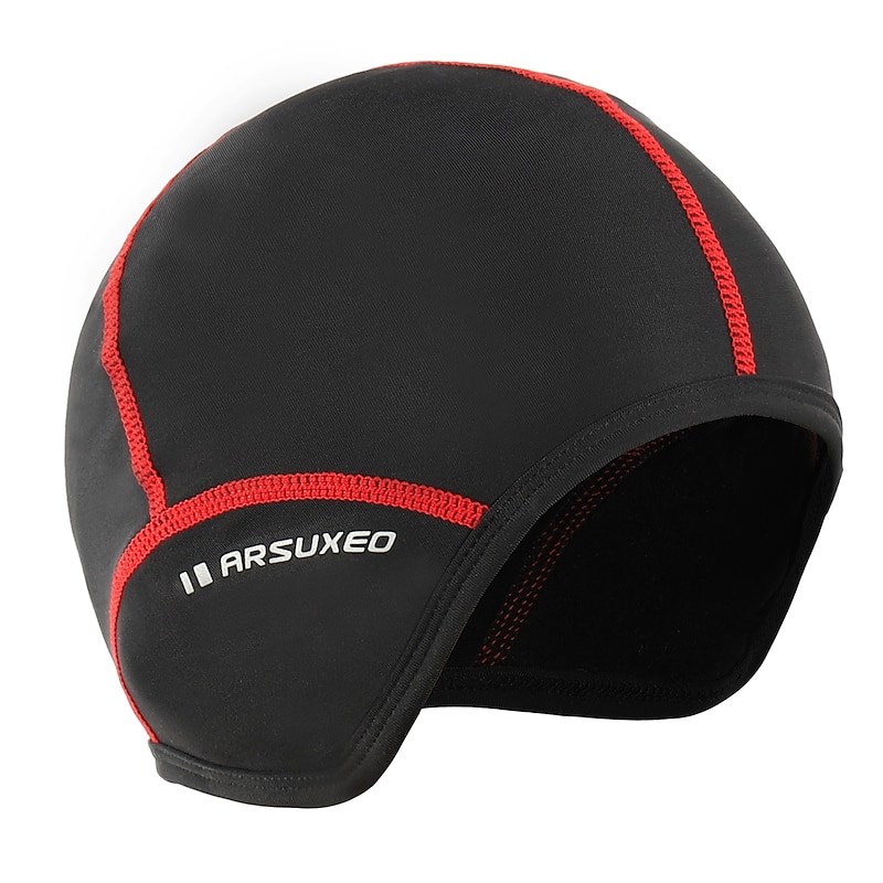 Arsuxeo Helmet Liner Skull Caps Skull Cap Beanie Helmet Liner Solid Color Thermal Warm Reflective Fleece Lining Antistatic High Elasticity Bike / Cycling Black / Red Black Fleece Elastane Polyester3