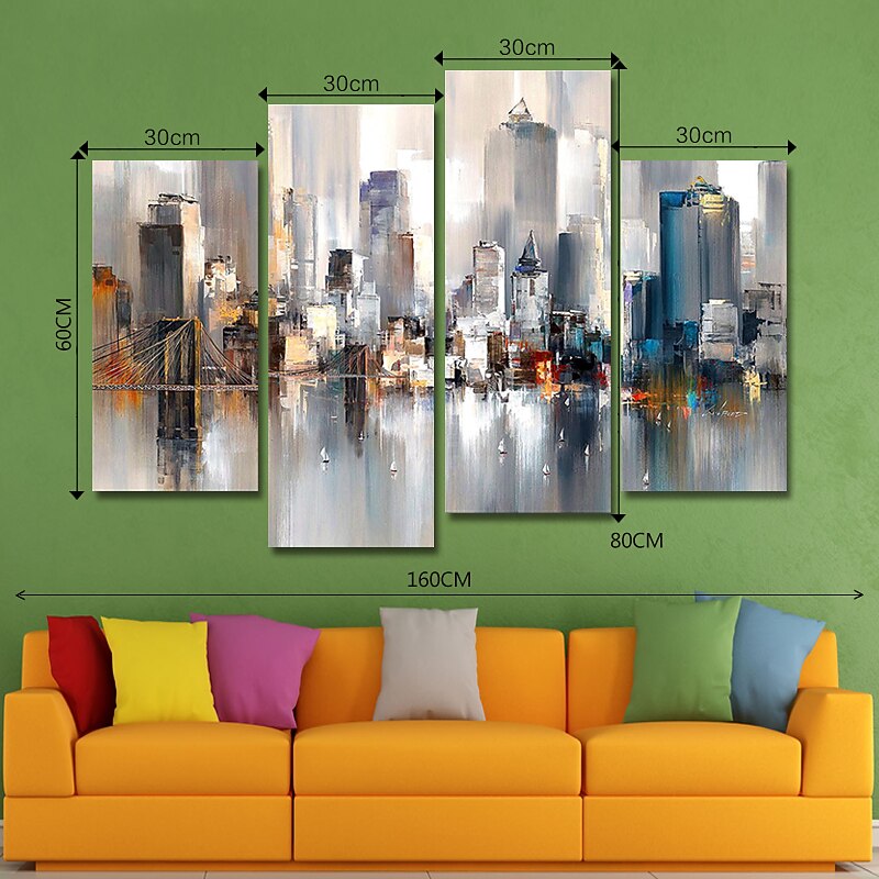 Hand-Painted Canvas Oil Painting Abstract City Landscape For Home Decoration With Frame Ready To Hang With Stretched Frame4