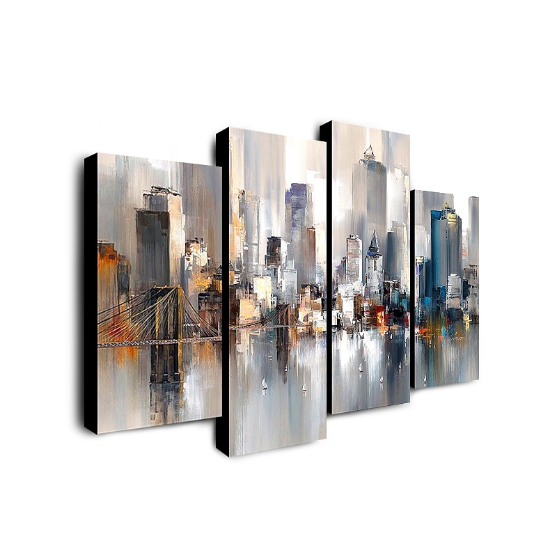 Hand-Painted Canvas Oil Painting Abstract City Landscape For Home Decoration With Frame Ready To Hang With Stretched Frame2