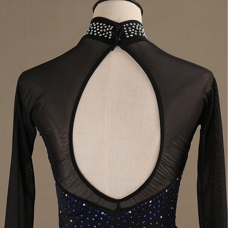 Dance Salsa Latin Dance Dress Crystals / Rhinestones Women's Performance Long Sleeve Spandex4