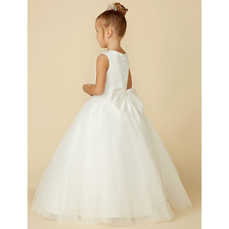 A-Line Floor Length Flower Girl Dress First Communion Girls Cute Prom Dress Satin with Sash / Ribbon Elegant Fit 3-16 Years dress to impress2