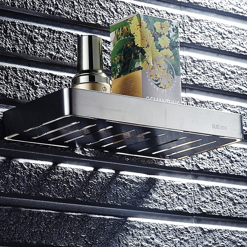 Soap Dishes Holders Hollow Modern Stainless Steel Bathroom Single Shelf Wall Mounted Silvery 1pc2