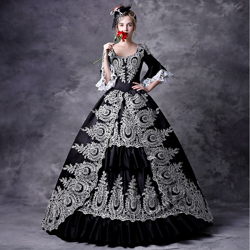 Rococo Victorian Medieval Dress Masquerade Prom Dress Plus Size Normal Customized Puff Balloon Sleeve Lace Halloween Ball Gown Fancy Dress Women's Party Prom Carnival of Venice Dress