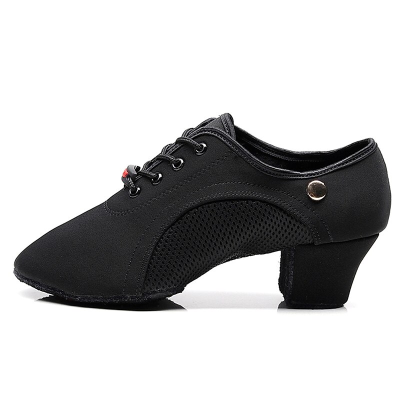 Women's Latin Shoes Ballroom Dance Shoes Practice Trainning Dance Shoes Line Dance Performance Party Practice Lace Up Oxford Two-Point Bottom Thick Heel Lace-up Black2
