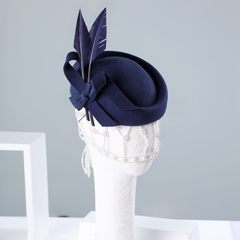 100% Wool Kentucky Derby Hat / Hats with Feather / Bowknot 1pc Casual / Daily Wear Headpiece3