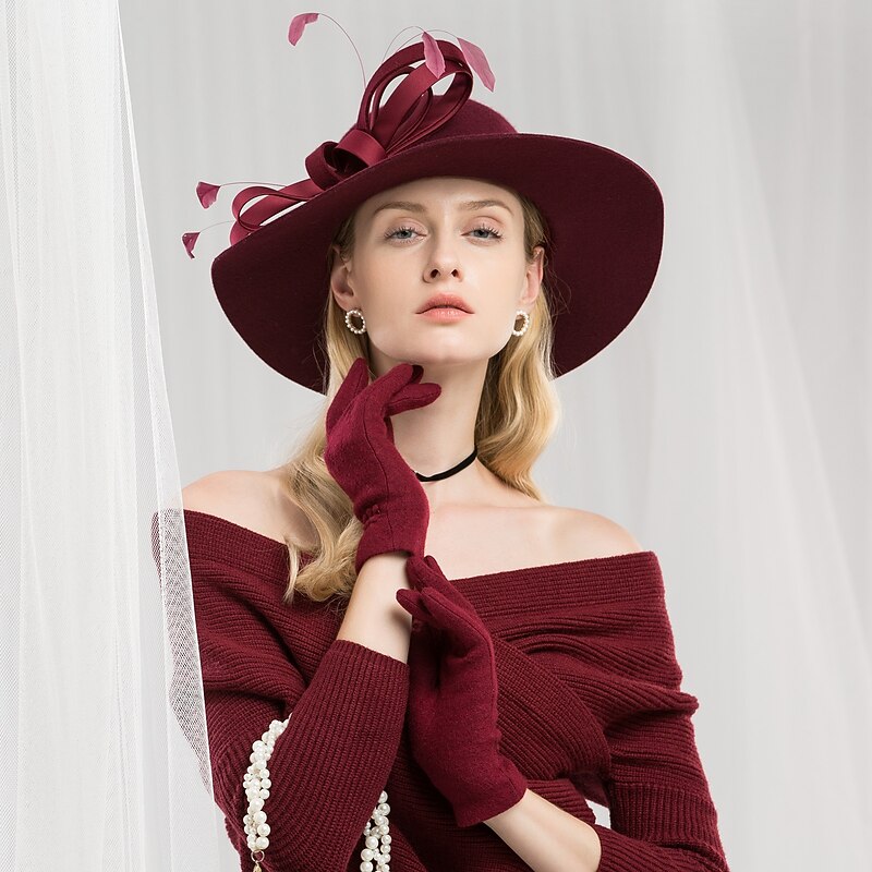 100% Wool Kentucky Derby Hat / Hats with Feather / Satin Bowknot 1PC Casual / Daily Wear / Melbourne Cup Headpiece4