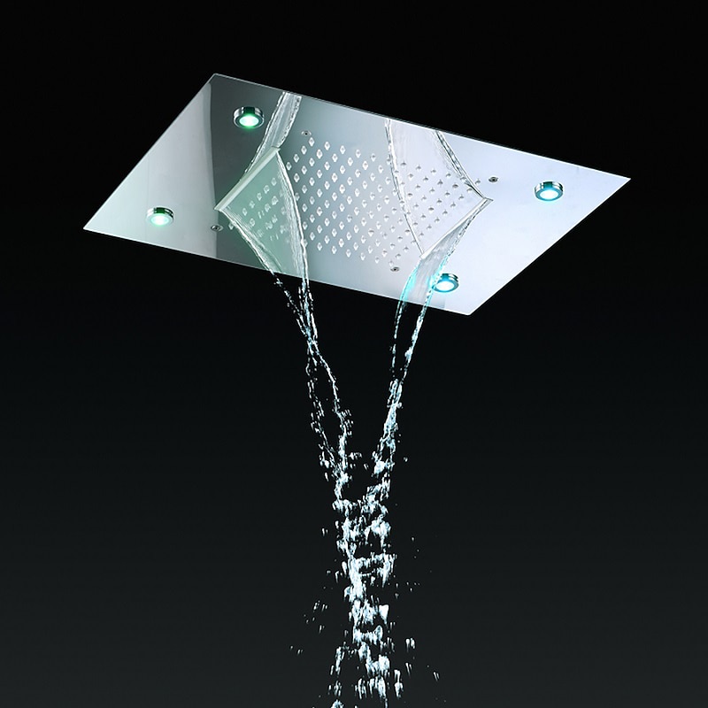 500*360 Chrome/3- Color LED Bathroom Faucets Rain Mixer Complete with Stainless Steel Rainfall Shower Head Ceiling Mounted Color Change By Water Temperature, Hydor Power, No Battery Needed2