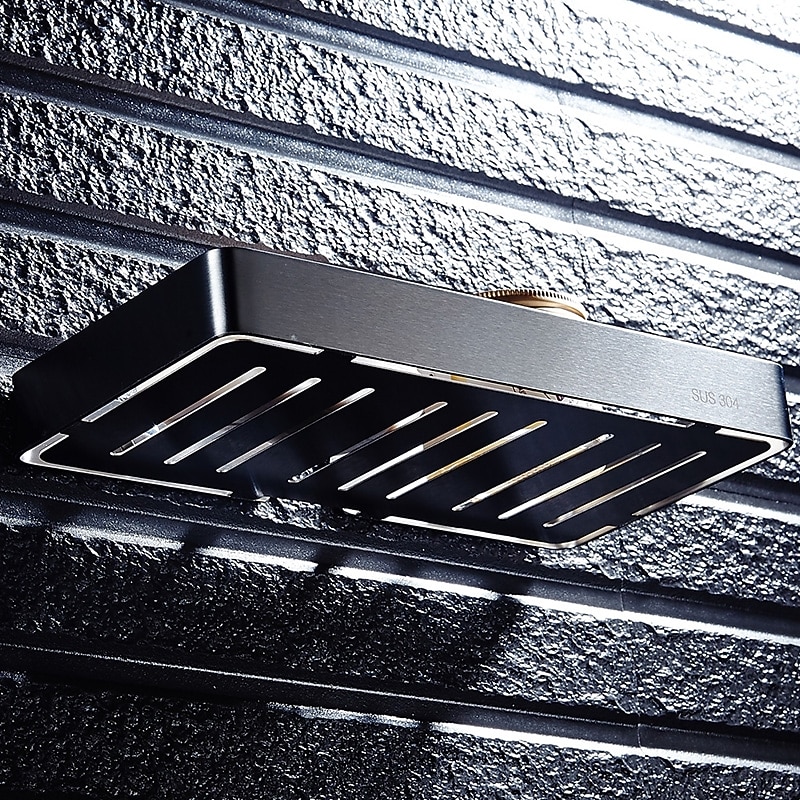 Soap Dishes Holders Hollow Modern Stainless Steel Bathroom Single Shelf Wall Mounted Silvery 1pc3