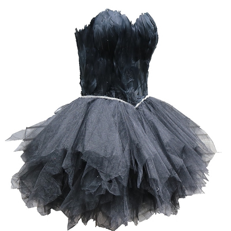Elegant Black Dress Cocktail Dress Dress Masquerade Prom Dress Black Swan Feathers Fancy Dress Women's Homecoming Adults' Dress