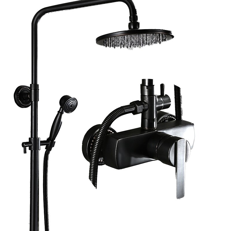 Shower Faucet,Shower System Set Antique Oil-rubbed Bronze Ceramic Valve Bath Shower Mixer Taps/Brass/Single Handle Three Holes2