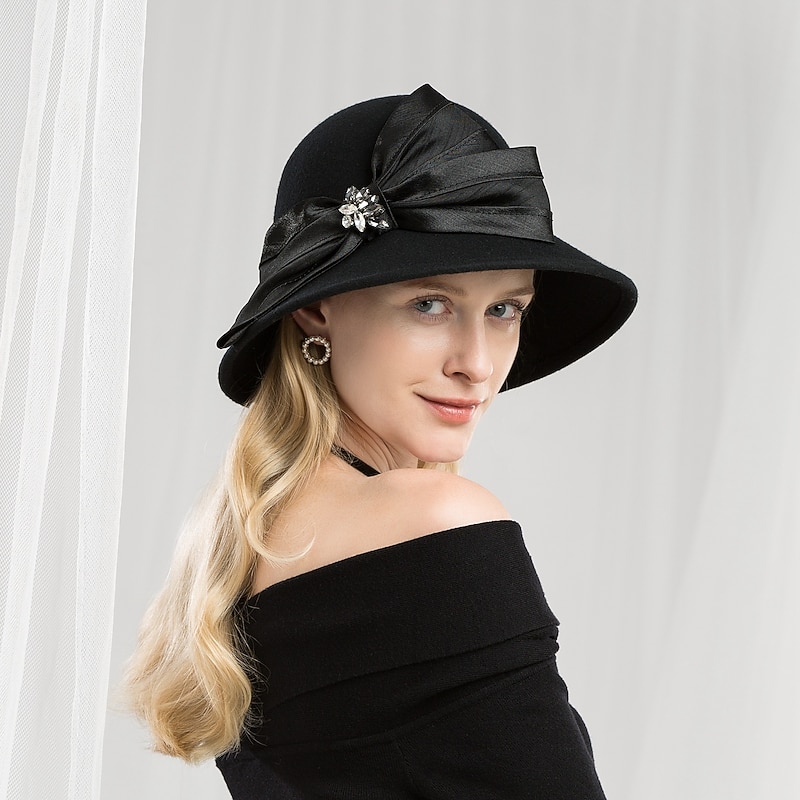 100% Wool Hats with Satin Bowknot / Crystals / Rhinestones 1pc Casual / Daily Wear Headpiece2