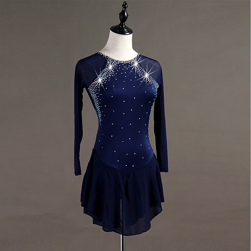 Figure Skating Dress Crystals / Rhinestones Women's Girls' Training Long Sleeve High Chinlon Tulle2