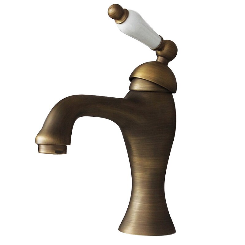 Antique Brass Bathroom Sink FaucetRotatable Ceramic Valve Single Handle One Hole Bath Taps with Hot and Cold Switch2