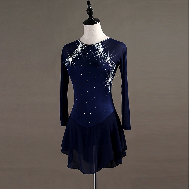Figure Skating Dress Crystals / Rhinestones Women's Girls' Training Long Sleeve High Chinlon Tulle3