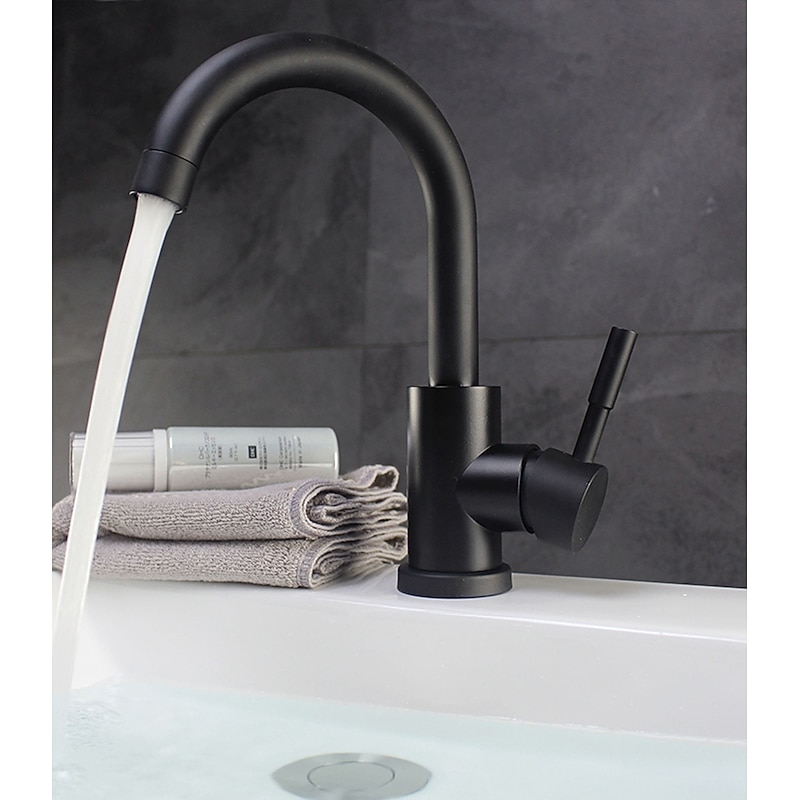 Bathroom Sink Faucet,Single Handle Black Nickel/White Dainted/Brushed Nickel One Hole Standard Spout Stainless Steel Bathroom Sink Faucet with Hot and Cold Water2