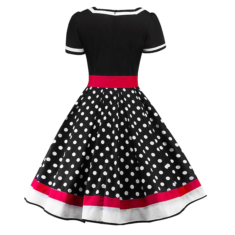 Plus Size Polka Dots Dresses Retro Vintage 1950s Grease Outfits Cocktail Dress Vintage Dress Fall Spring & Summer Christmas Flare Dress Women's Adults' Costume Vintage Cosplay3