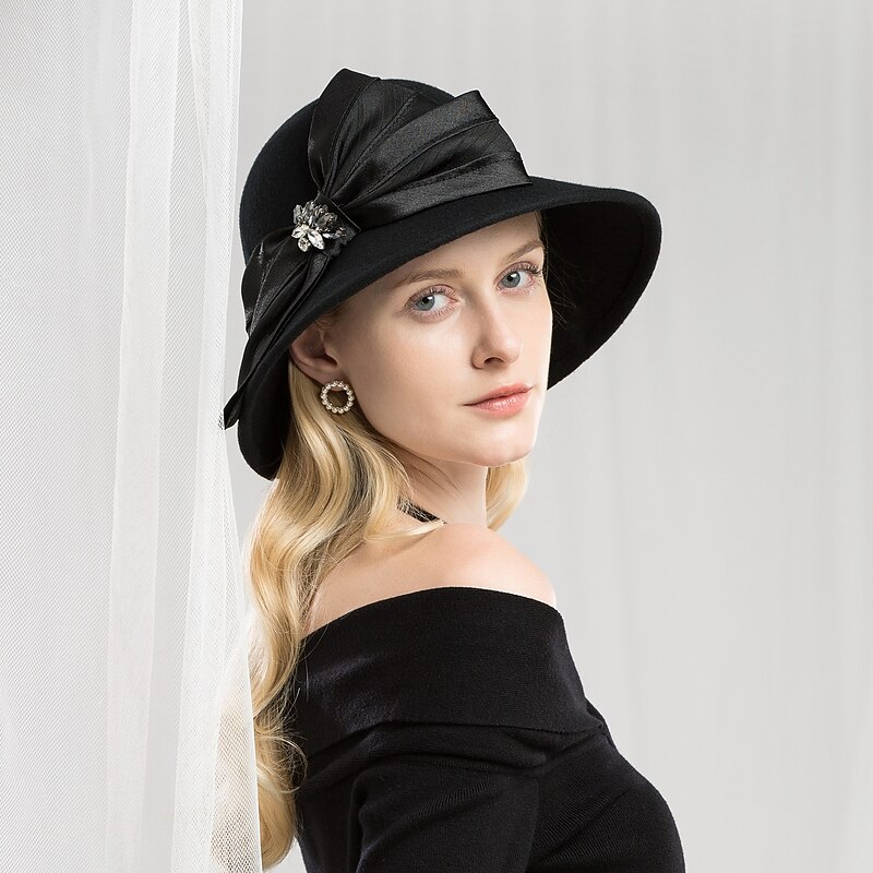 100% Wool Hats with Satin Bowknot / Crystals / Rhinestones 1pc Casual / Daily Wear Headpiece4