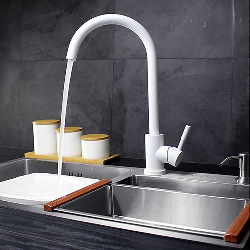 Stainless Steel Kitchen Faucet,Nickel Brushed Free Standing Single Handle One Hole Standard Spout High Arc 360° Rotatable Bathroom Sink Faucet with Hot and Cold Water Switch3