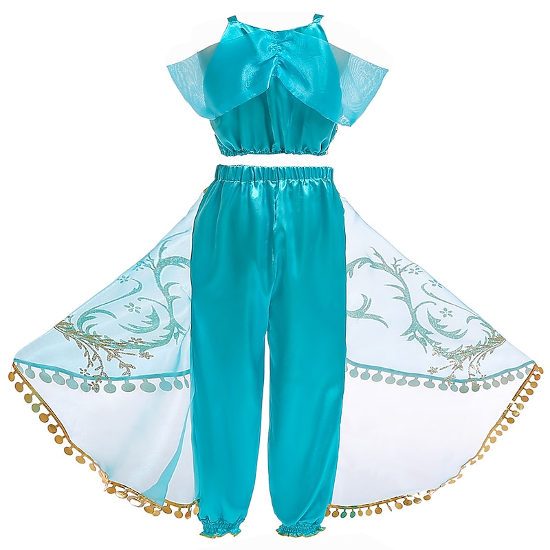 Princess Jasmine Dress Cosplay Costume Flower Girl Dress Girls' Movie Cosplay A-Line Slip Green LightBlue Top Pants Christmas Carnival Children's Day World Book Day Costumes3