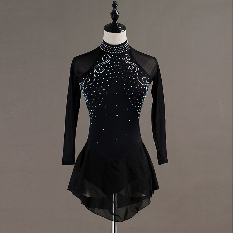 Figure Skating Dress Crystals / Rhinestones Women's Girls' Training Performance Competition Long Sleeve High Chinlon Spandex Tulle
