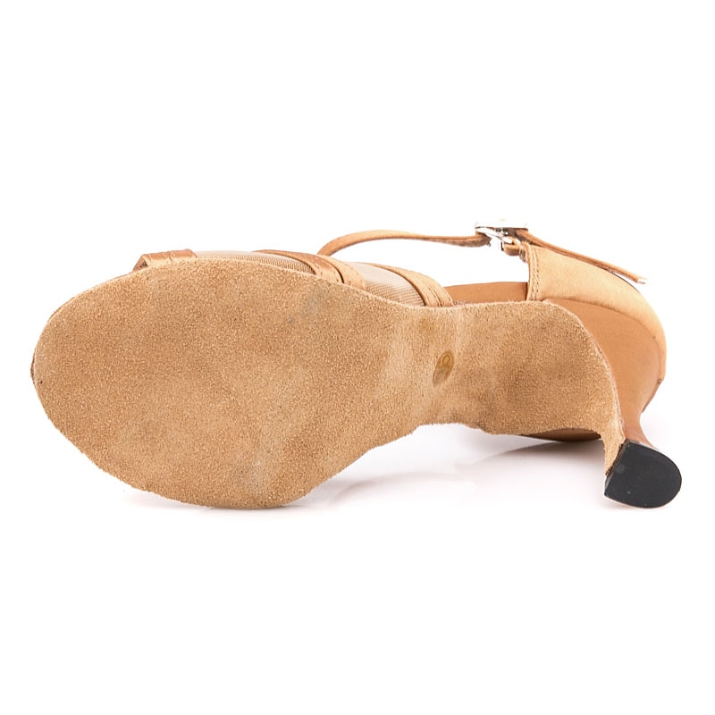 Women's Latin Dance Shoes with Soft Suede Sole – Satin Cross-Strap Heels with Mesh Panels, Ideal for Ballroom and Salsa4