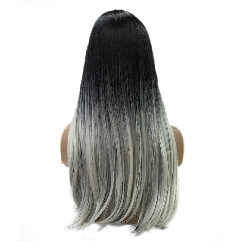 Gray Wigs for Women Synthetic Wig Natural Straight Black / White  24 Inch Ombre Hair Natural Hairline Black Christmas Party Wigs4