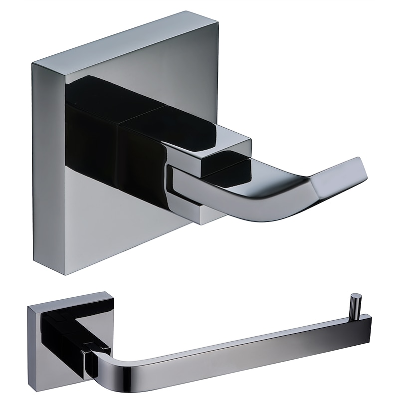 Bathroom Accessory Set Contemporary Brass 2pcs - Hotel bath Toilet Paper Holders / Robe Hook3