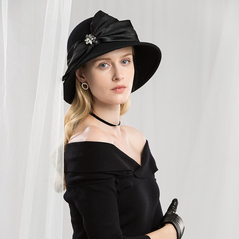 100% Wool Hats with Satin Bowknot / Crystals / Rhinestones 1pc Casual / Daily Wear Headpiece